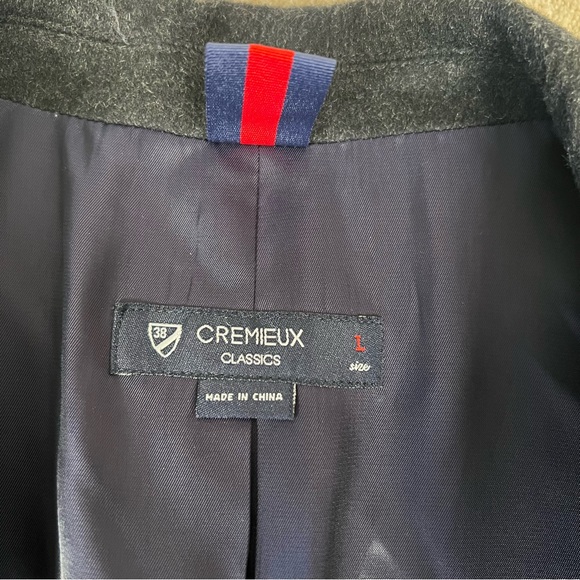 Cremieux Dark Gray wool Blazer Leather Elbow Patches 2 Button Blazer men's Large - Picture 6 of 16